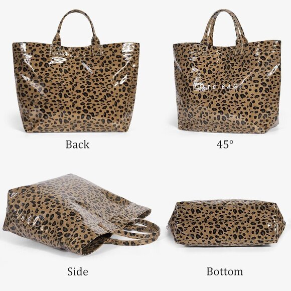 - Canvas Leopard Cheetah Print Letter Handbag - Clear PVC Carry All Bag - Picture 6 of 6
